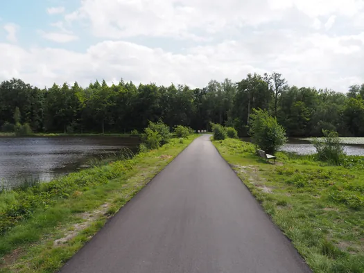 Fietsen en wandelen door het water van de Wijers, Bokrijk (België)
